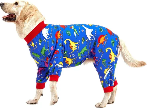 Vista 12 de LovinPet Mono grande para perros, camisas elásticas de algodón con estampado de animales, ropa completa para perros perfecta para evitar que lamen