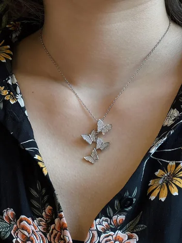 Vista 6 de Mints Collar con colgante de plata de ley con mariposa y circonita cúbica para mujer, 40,6 a 18.0in