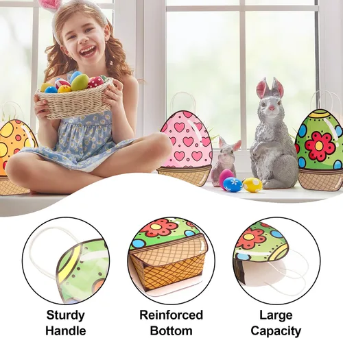 Vista 4 de Larcenciel Bolsas de regalo de Pascua con asas, 6 piezas de recuerdos de fiesta de huevos, bolsas de regalo coloridas únicas para fiestas