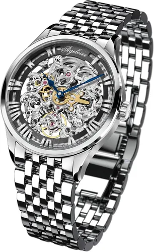 Vista 4 de AGELOCER Reloj de lujo mecánico de esqueleto de acero inoxidable para hombre