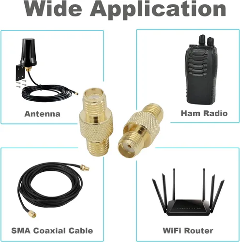 Vista 2 de SMA - Adaptador coaxial RF hembra a hembra, conector de antena chapado en oro, paquete de 4