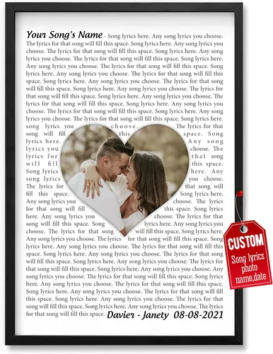 Vista 41 de H-DEWALL póster personalizable con letra de tu canción favorita y foto, lienzo inspirador con marco, arte de pared, regalo romántico para mujer