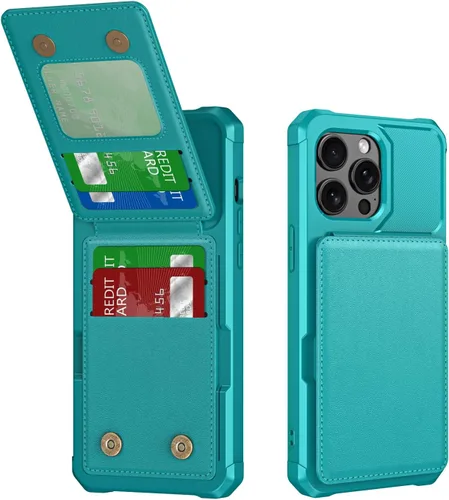 Vista 39 de Dteck Funda para iPhone 16 de 6.1 pulgadas 2024, funda de piel sintética con cierre de botón magnético, ranuras para tarjetas de crédito, función