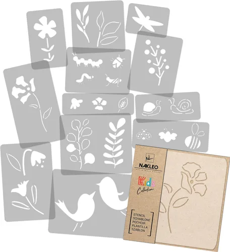 Vista 5 de NAKLEO Juego de plantillas de pintura para niños, 14 plantillas de 3.5 x 4.7 pulgadas a 9.1 x 13.4 pulgadas, plantas de otoño, plantillas de dibujo