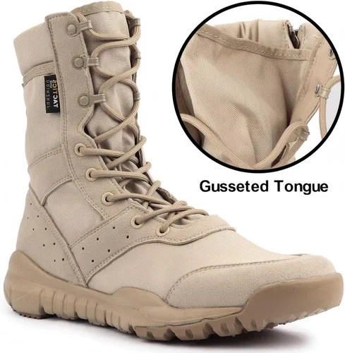 Vista 5 de Botas tácticas para hombre, ligeras, militares, de combate, impermeables, cómodas para el trabajo y la seguridad