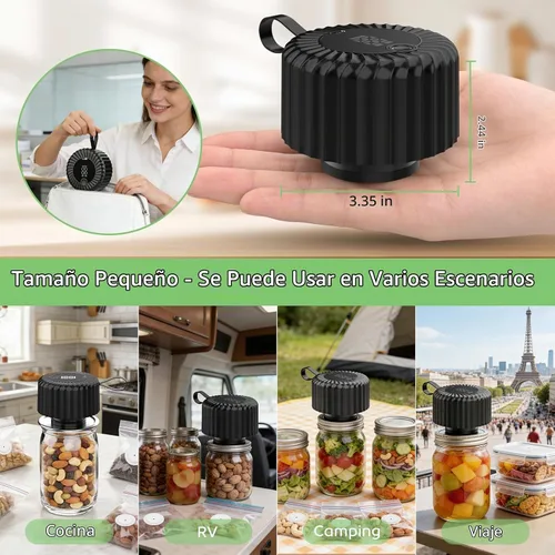 Vista 6 de Kit de sellado al vacío eléctrico mejorado para tarros de boca ancha y regular, 3 en 1 de 80 kpa de parada automática para tarros de masón, bolsas
