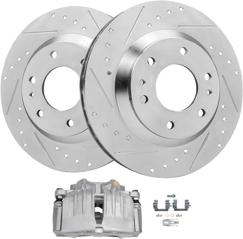 Vista 46 de Detroit Axle - Rotores perforados delanteros de 10.827 in + pinza de freno lateral del pasajero de repuesto para Toyota RAV4 Prius V Lexus HS250H