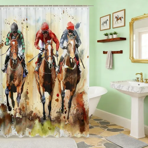 Vista 37 de Castle Fairy Watercolr - Cortina de ducha de tela de carreras de caballos, cortinas de ducha de juego de caballos para baño, cortina de ducha