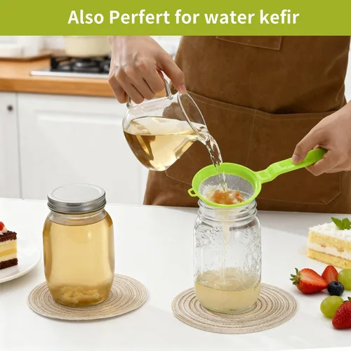 Vista 6 de Luckyiren Juego de coladores de kéfir, tamiz de plástico no metálico de 2 tamaños con malla fina para granos de kéfir, kéfir de leche, kéfir de agua