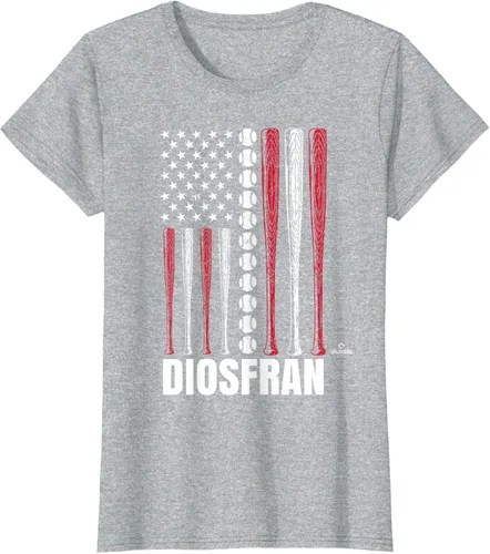 Vista 7 de Baseball American Flag Diosfran Cabeza Prospect Baseball Fan T-Shirt