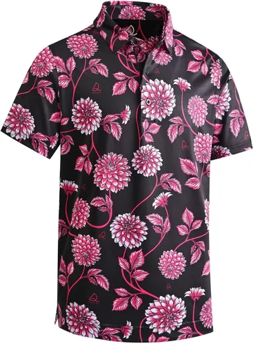 Vista 9 de DEOLAX Mens Golf Shirt Fashion Print Floral Polo Shirts Short Sleeve Soft Classic Casual Dry Fit Golf Shirt for Men