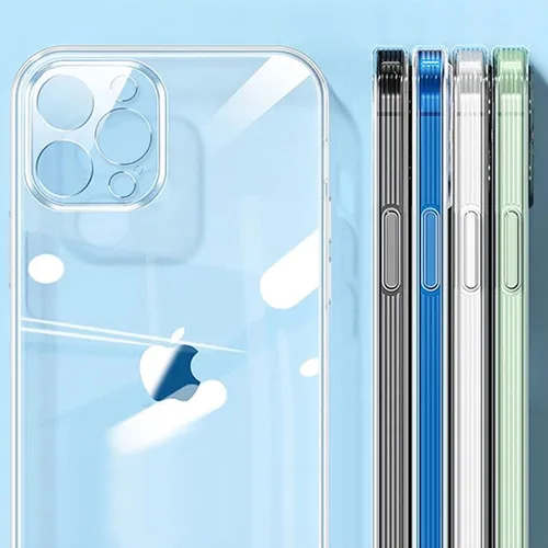 Vista 6 de ZEZHOU Funda transparente para iPhone 12 Pro Max con protector de lente de cámara, sin amarillo, borde galvanizado, cubierta interior de silicona