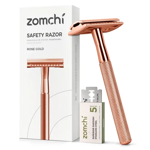 Vista 13 de ZOMCHI Maquinilla de afeitar de seguridad de doble filo para hombres y mujeres, maquinilla de afeitar de metal con 5 cuchillas de afeitar de Navaja