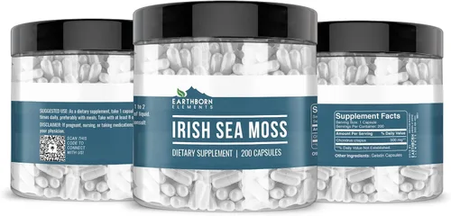 Vista 4 de Earthborn Elements Irish Sea Moss 200 cápsulas, puro y sin diluir, sin aditivos