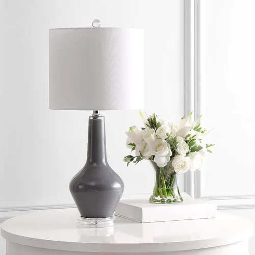 Vista 4 de SAFAVIEH Lighting Collection - Juego de 2 lámparas de mesa de terciopelo modernas y contemporáneas de cristal gris ahumado de 24 pulgadas para Gris