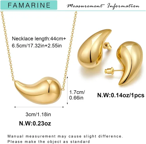 Vista 6 de FAMARINE Aretes de oro con forma de gota de agua para mujer, aretes grandes de oro con forma de lágrima