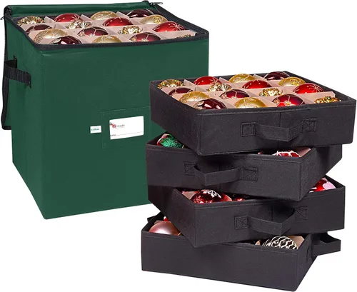 Vista 9 de Caja de almacenamiento para adornos navideños Primode, 4 bandejas individuales, contenedor de almacenamiento para adornos navideños, capacidad