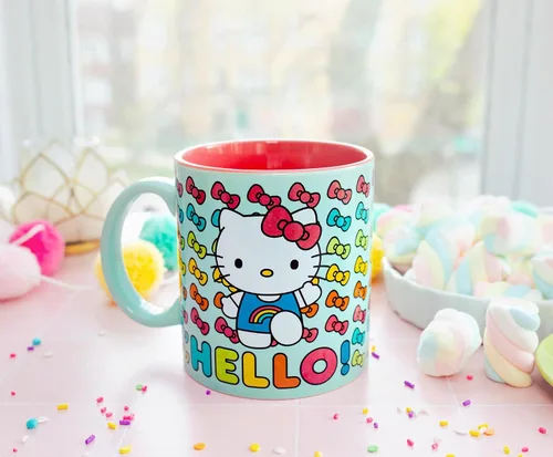Vista 5 de Silver Buffalo Sanrio Hello Kitty Rainbow Bows, taza de cerámica, 20 onzas