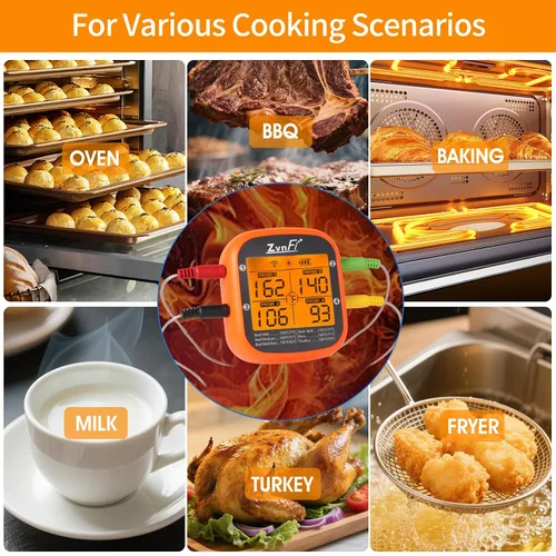 Vista 8 de Termómetro digital inalámbrico de lectura instantánea para alimentos y carne, con pantalla LCD y 4 sondas de acero inoxidable, termómetro