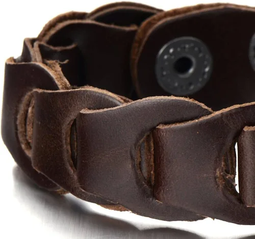 Vista 3 de COOLSTEELANDBEYOND Pulsera de cuero marrón para hombre con botones a presión, Cuero, no aplica