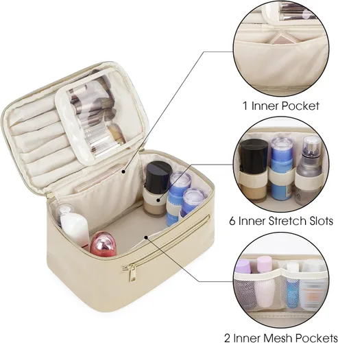 Vista 4 de Bolsa de maquillaje Wandering Nature, estuche organizador de viaje para maquillaje y brochas de cosméticos para mujer en cuero vegano ecológico