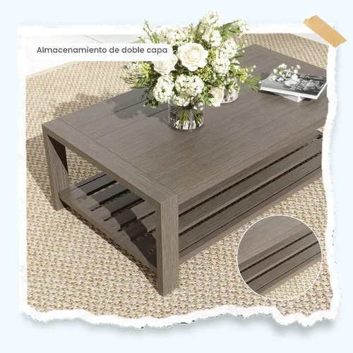 Vista 3 de UDPATIO - Juego de muebles de aluminio para patio al aire libre, grano de madera sintética, 5 piezas, color beige