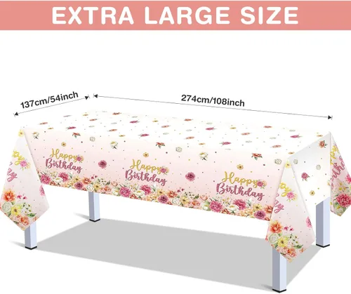 Vista 2 de Oudain Mantel de plástico para fiesta de cumpleaños, 3 piezas, color rosa, desechable, rectangular, rosa, para decoración de fiesta de cumpleaños