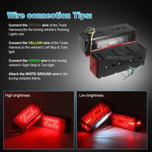 Vista 6 de Partsam Kit de luz LED de 12 V, kit de luces LED de bajo perfil sumergible rectangular para remolque de barco, luces de marcha trasera + barra