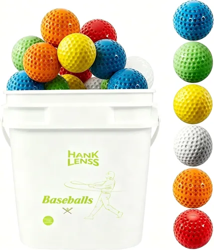 Vista 7 de Paquete de 24 cubos de pelotas de béisbol con hoyuelos para máquina de lanzar – Pelotas de práctica para golpear y disparar, pelotas de béisbol