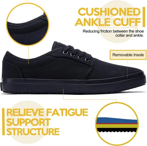 Vista 5 de Zapatos de trabajo antideslizantes para hombres y mujeres, unisex, color negro, casual, resistentes a las manchas y al aceite, tenis de servidor