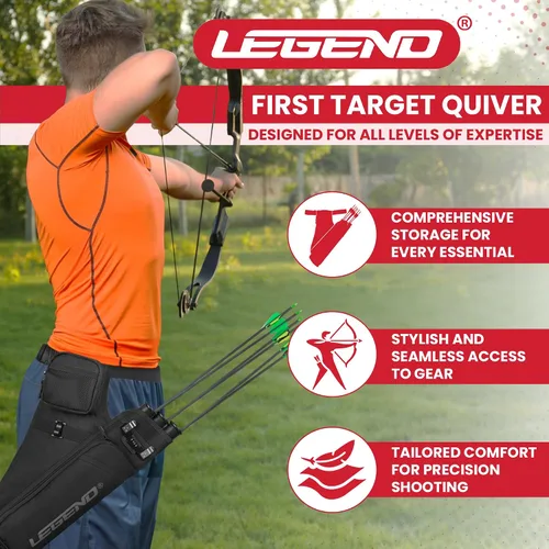 Vista 2 de LEGEND First Archery - Funda para flechas, carcaj de cadera con cinturón ajustable y 3 tubos de flecha, material de nailon duradero con ranura en T
