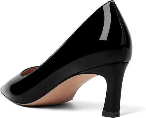 Vista 7 de Vestido de novia para mujer, puntera puntiaguda, patente, sin cordones, tacón bajo, zapatos de tacón bajo de 2.2 pulgadas