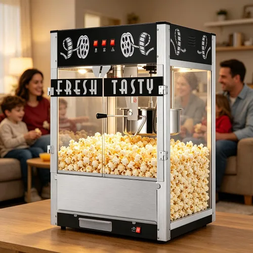 Vista 19 de Máquina comercial de palomitas de maíz con hervidor de 20 onzas, máquina de palomitas de maíz para encimera estilo teatro, acero inoxidable, control