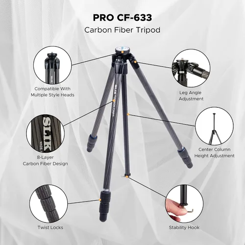 Vista 2 de Slik Pro CF-633 Trípode de fibra de carbono de 3 secciones 64.1 "Negro (611-894)