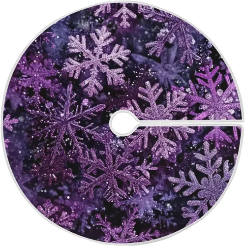 Vista 12 de Falda de Árbol de Navidad Azul y Morada con Copo de Nieve, Alfombra de Árbol de Temporada para Fiestas y Vacaciones, Suministros para Decoración