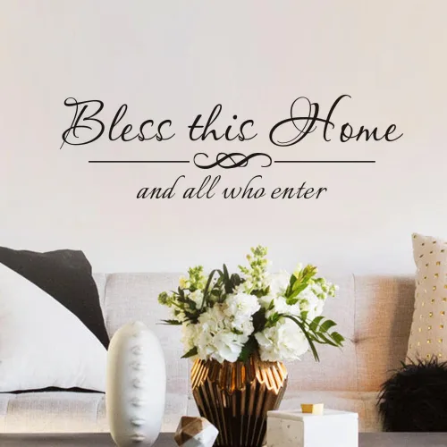 Vista 3 de Bless This Home and All Who Enter - Calcomanías de letras con cita para la entrada del hogar, calcomanías de letras bendecidas, decoración