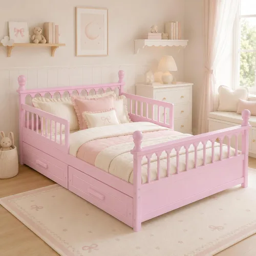Vista 9 de Harper & Bright Designs Marco de cama doble con cama nido, plataforma para niños, cama doble con cama nido extraíble, madera maciza, no necesita