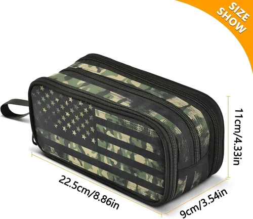 Vista 2 de senya Estuche para lápices de gran capacidad, bandera estadounidense con camuflaje grunge, caja para bolígrafo para escuela, oficina, universidad