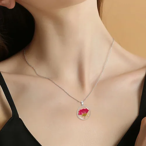 Vista 101 de Pressed Flower Necklace Gift for Women Personalized Handmade Necklaces Birth Flower Necklace