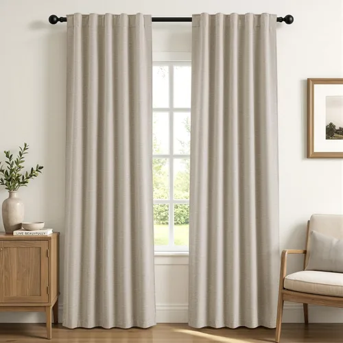 Vista 13 de MIULEE Linen Textured 100% Blackout Curtains Drapes White Backing 96" Long Birch