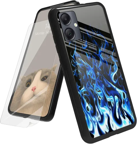 Vista 95 de Funda para Samsung Galaxy A12 5G con protector de pantalla, parte trasera de vidrio templado + TPU de silicona suave que absorbe los golpes
