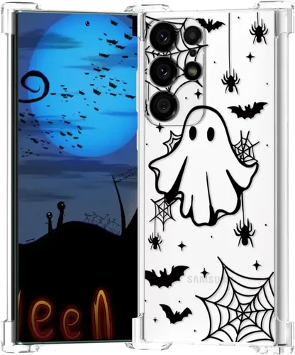 Vista 54 de Funda de Halloween para Google Pixel 6A transparente con diseños de murciélagos fantasmas, funda para teléfono para niñas, elegante, delgada, a