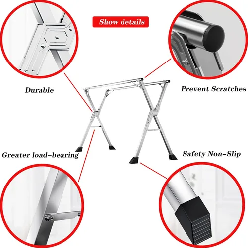 Vista 3 de Clothes Drying Rack Folding Indoor,Garment Racks for Hanging Clothes Heavy Duty,Laundry Standing Shelf,Stainless Steel Laundry Stand,Saves