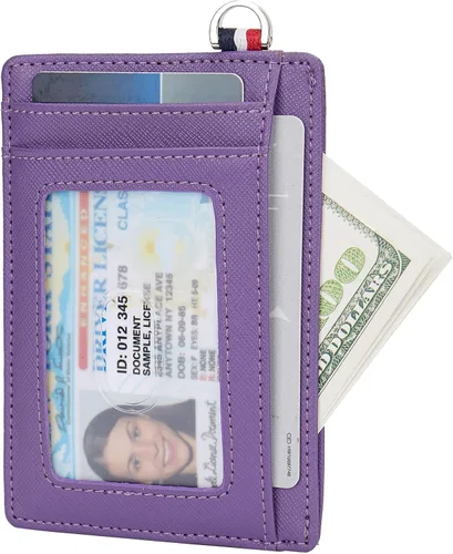 Vista 9 de Billetera delgada minimalista con bolsillo frontal, bloqueo RFID de viaje, billetera delgada de cuero, tarjetero para tarjetas de crédito