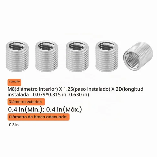 Vista 4 de 100 piezas de acero inoxidable SS304 en espiral de alambre helicoidal insertos de rosca M8 x 1.25 x 2D longitud para reparación helicoidal