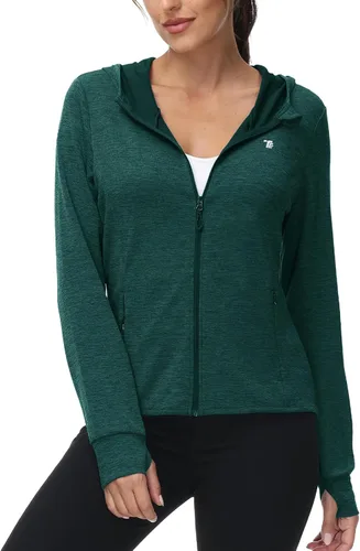 Vista 23 de TBMPOY Chaquetas con capucha y protección solar UPF 50+ para mujer, ligeras, de manga larga, para senderismo, exteriores, con cremallera completa