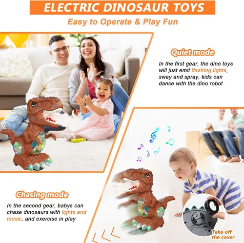 Vista 2 de Juguetes de dinosaurio para niños de 3 a 4 años, juguete de música de rugido y luces para niños y niñas, juguete de dinosaurio en movimiento