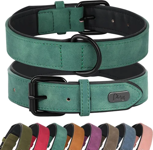 Vista 9 de Didog Collar de Perro de Cuero PU Suave Acolchado, Transpirable y Ajustable Collares para Perros Pequeños, Cómodo para Caminata Diaria, Azul, M