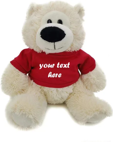 Vista 5 de Plushland Cream Sophie Bear 12.0 in, regalo personalizado para animales de peluche, texto personalizado en la camisa, gran regalo para el día