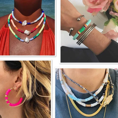 Vista 6 de Coiris - Cuentas de vinilo heishi ecológicas hechas a mano, de polímero/arcilla, de 6 mm. Cuentas espaciadoras para collar, pulsera aretes, joyería